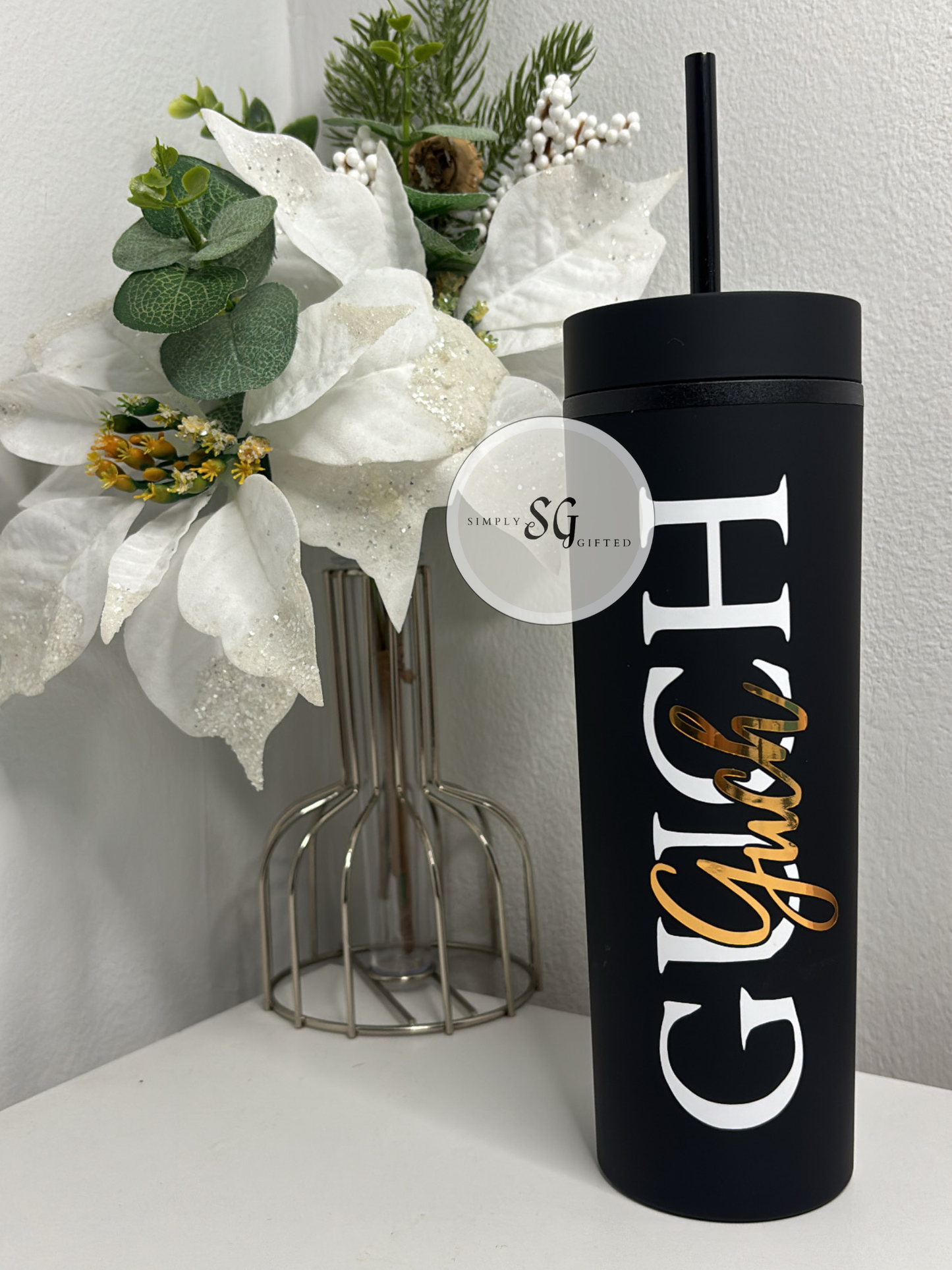 Skinny Tumbler 16oz Double Walled With Straw