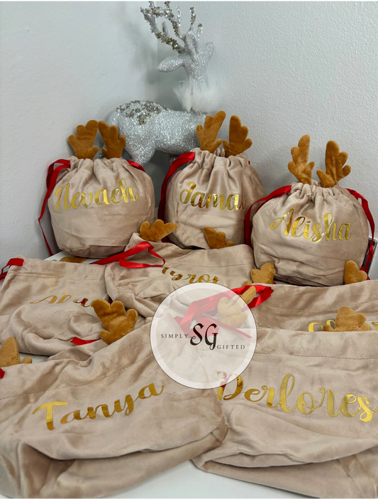 Personalised Velvet Reindeer Pouch - Festive Party Gift - Gifts