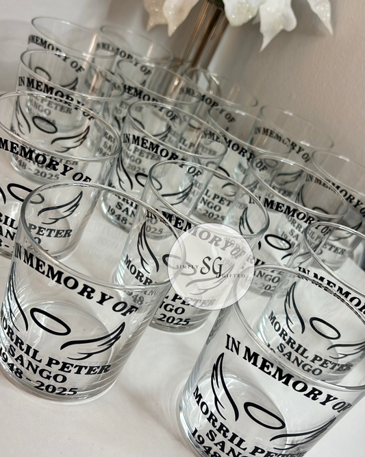 Memorial Glass - Personalised Drinkware with 'In Memory of' Name and Details for Drinkware Use