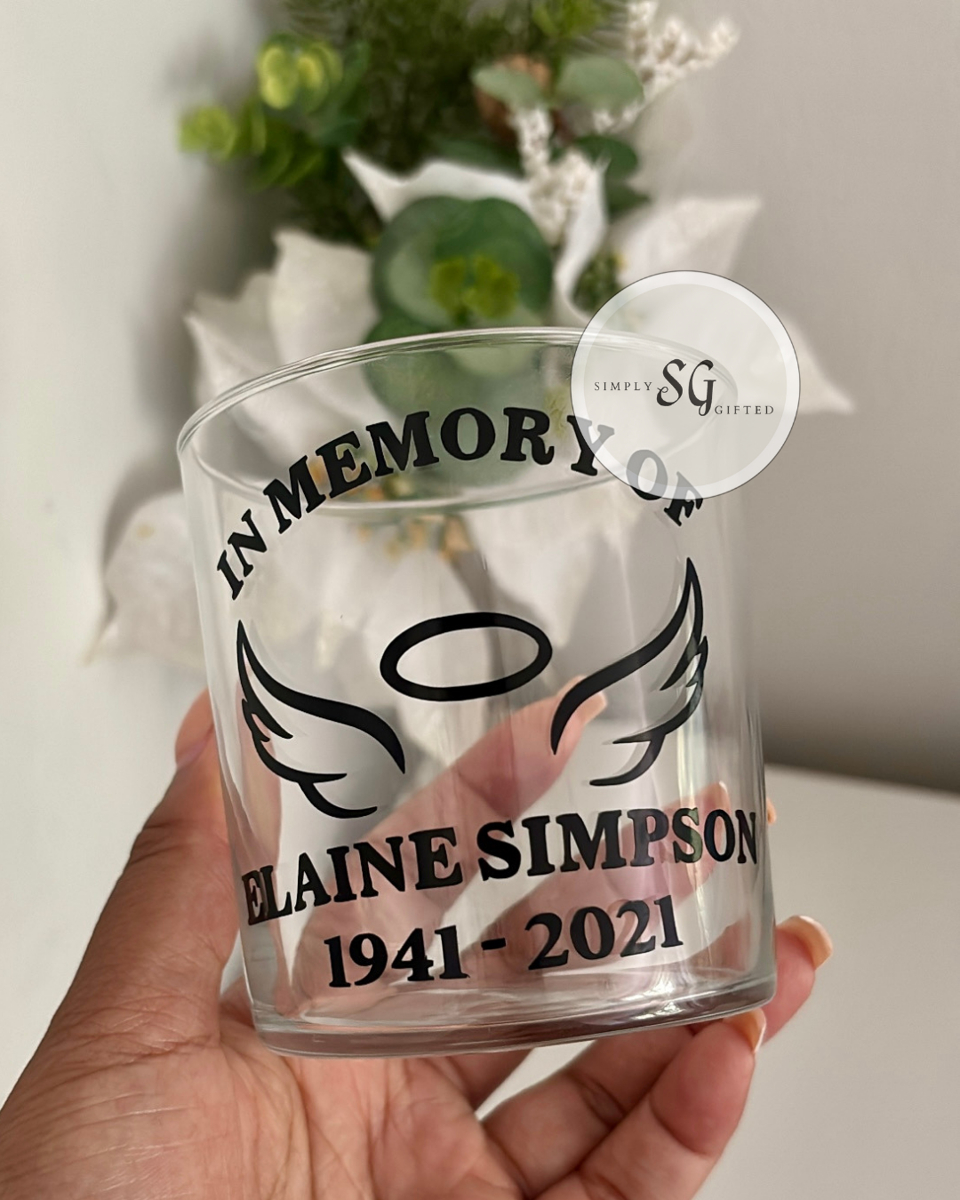 Memorial Glass - Personalised Drinkware with 'In Memory of' Name and Details for Drinkware Use