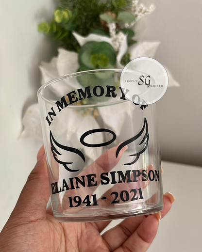 Memorial Glass - Personalised Drinkware with 'In Memory of' Name and Details for Drinkware Use
