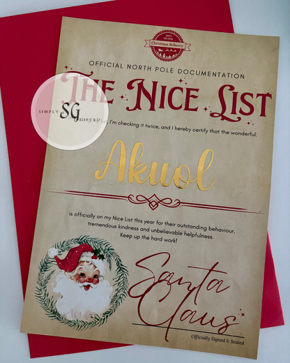 Santa 'Nice List' Certificate