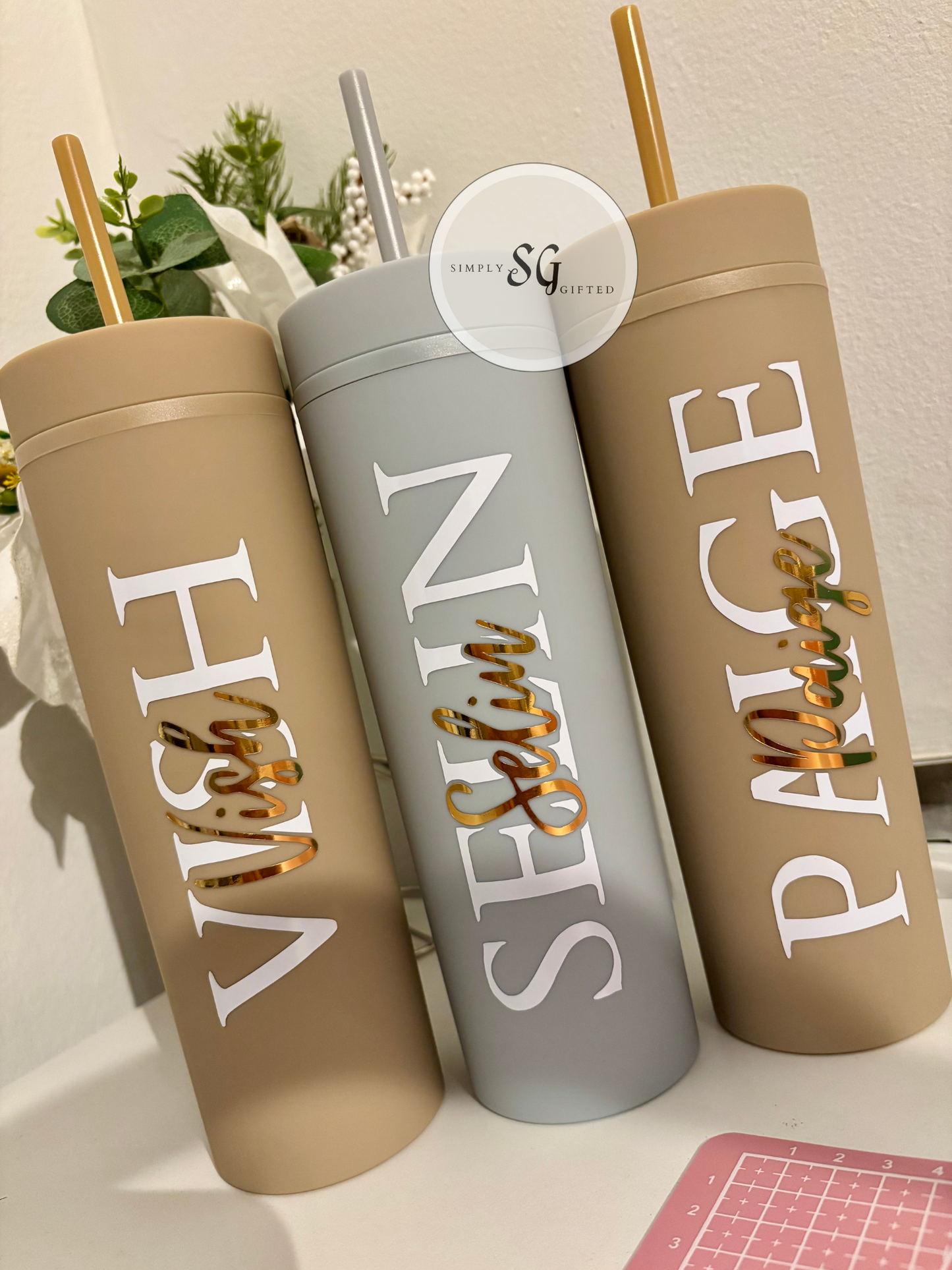 Skinny Tumbler 16oz  Double Walled With Straw