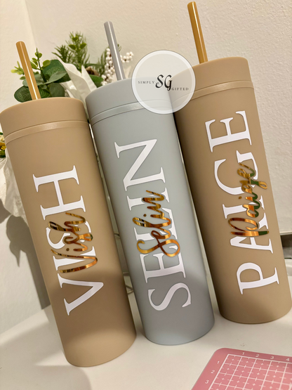 Skinny Tumbler 16oz  Double Walled With Straw