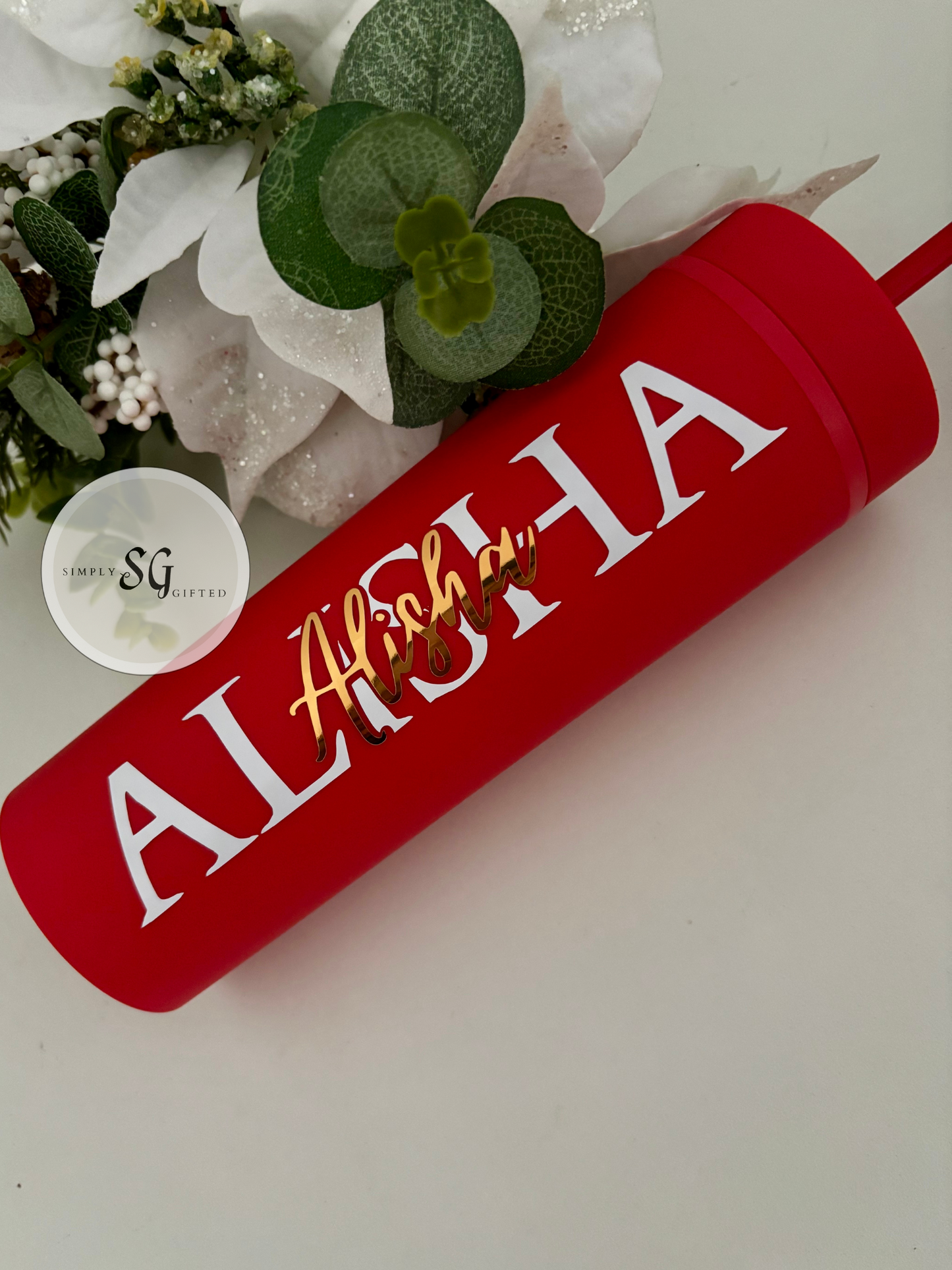 Skinny Tumbler 16oz  Double Walled With Straw