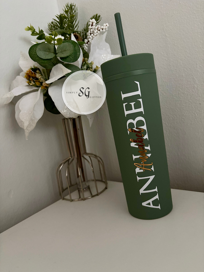 Skinny Tumbler 16oz  Double Walled With Straw