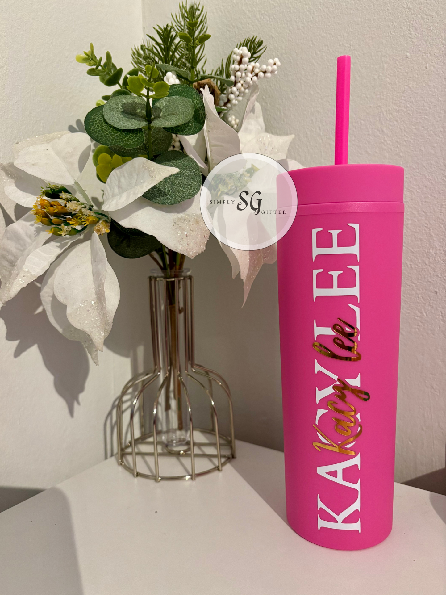 Skinny Tumbler 16oz  Double Walled With Straw