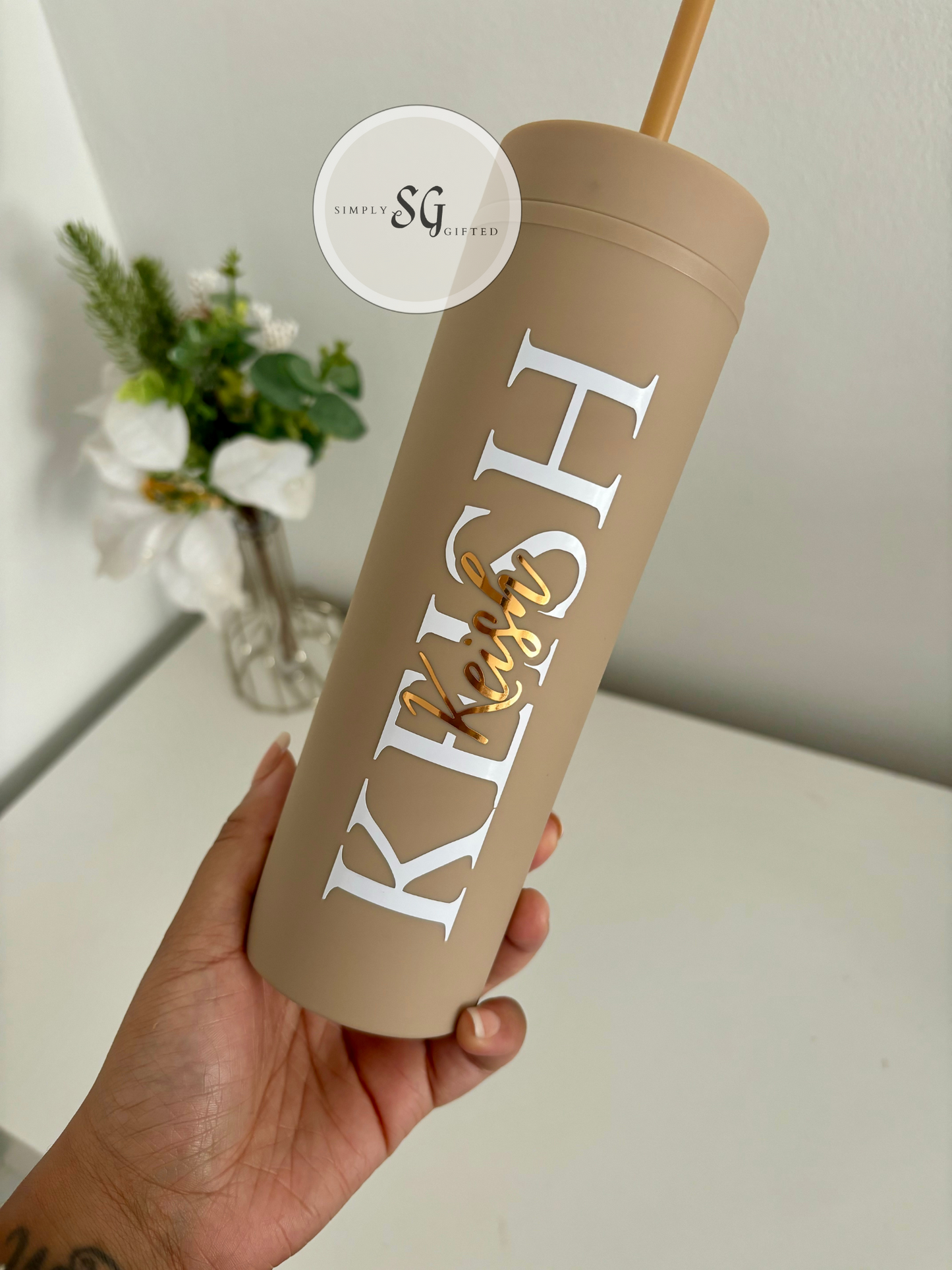 Skinny Tumbler 16oz  Double Walled With Straw