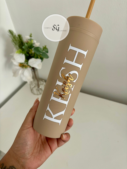 Skinny Tumbler 16oz  Double Walled With Straw