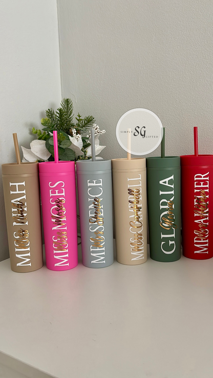 Skinny Tumbler 16oz  Double Walled With Straw