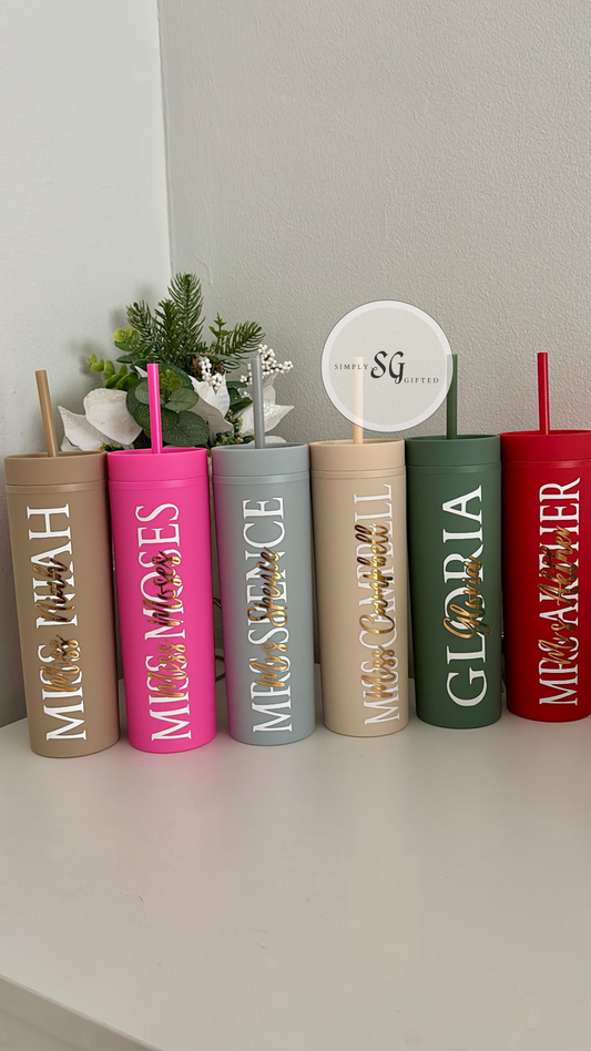 Skinny Tumbler 16oz  Double Walled With Straw